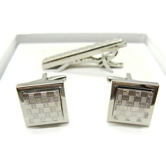 Michael Strahan Collection Cufflinks Tie Bar Set Silver Tone Classy Design IOB - Picture 3 of 9